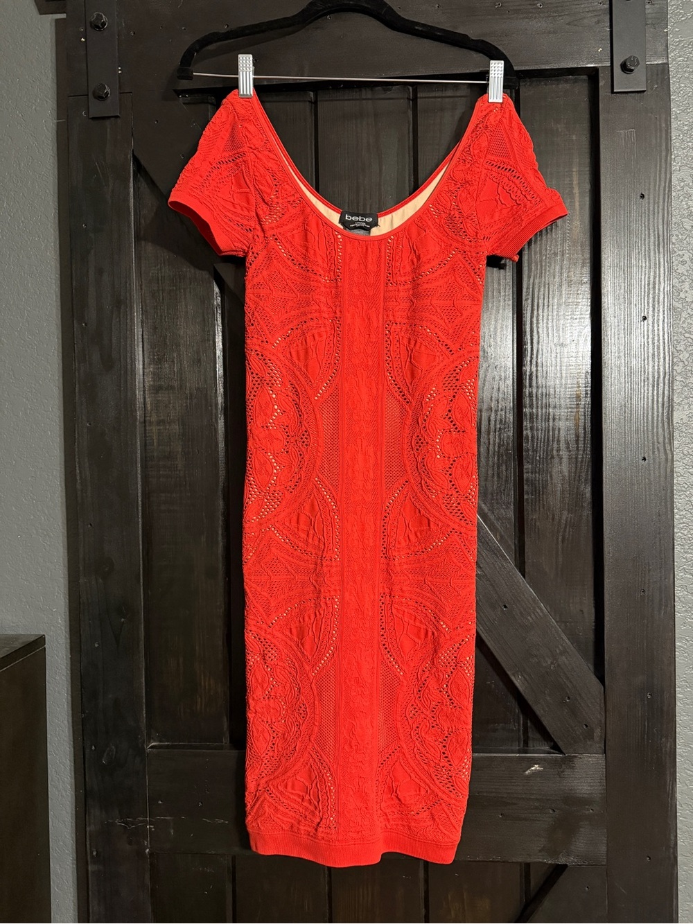 Bebe Bright Orange Short Sleeve Sheath Dress